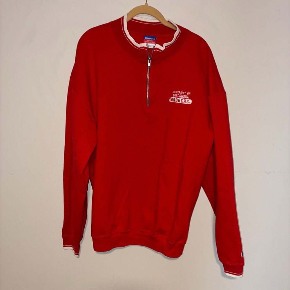 Champion University of Wisconsin Badgers Quarter Zip Sweatshirt Mens XXL Red